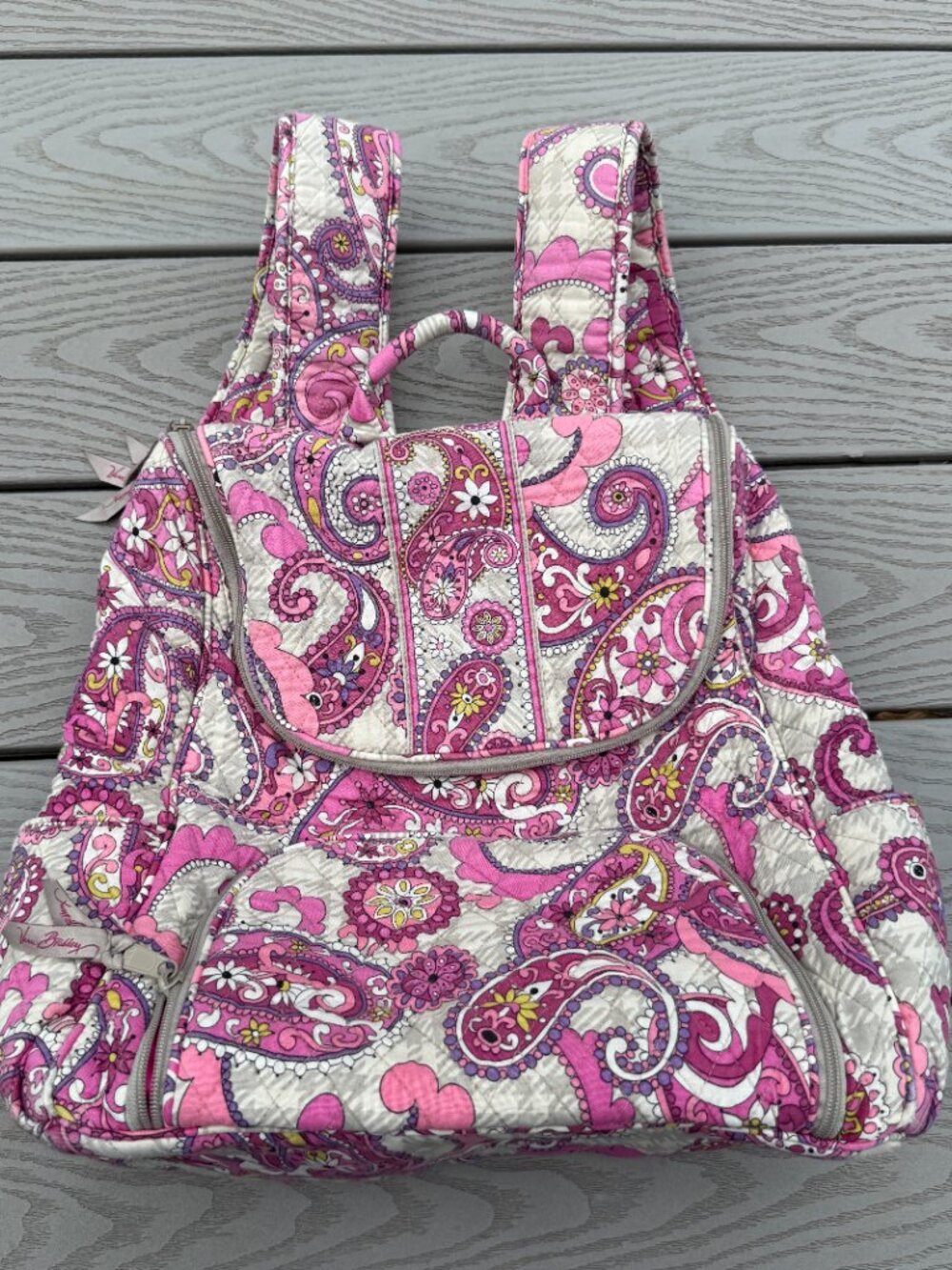 Vera Bradley Backpack Paisley Plaid Pink Cotton Quilted